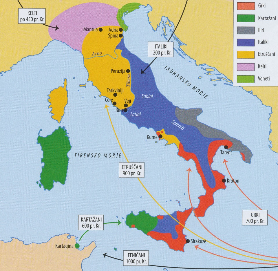 Slika 4: Etnična podoba Italije (Vir: Cedilnik, A., in drugi, 2018: Zgodovina 1, str.133. Mladinska knjiga. Ljubljana)