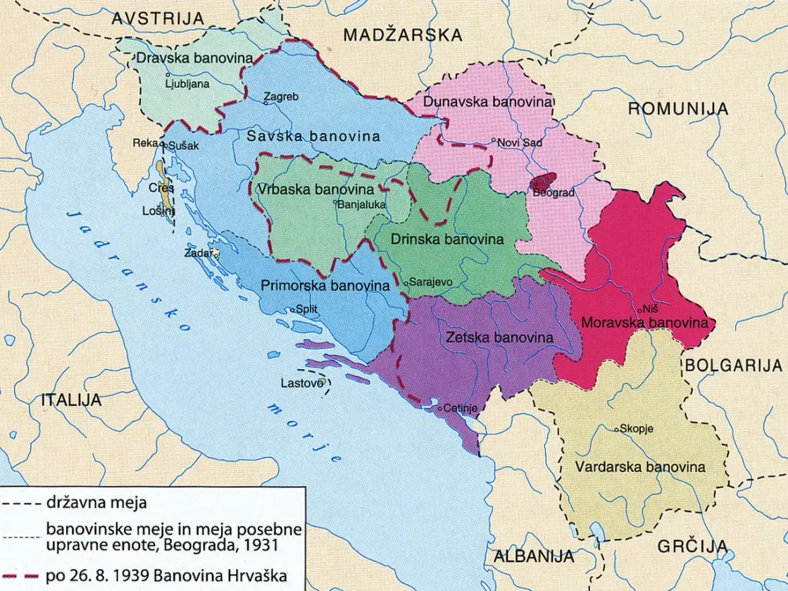 Slika 5: Upravna ureditev v Kraljevini Jugoslaviji (Vir: Gabrič, A., Režek, M., 2011: Zgodovina 4, str. 152. DZS. Ljubljana)