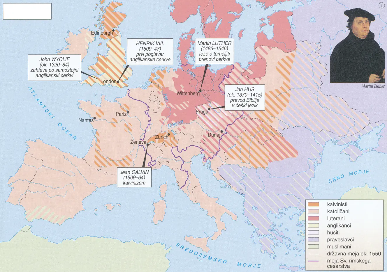 Slika 10: Reformacija (Vir: Mali zgodovinski atlas, str. 39. Modrijan. Ljubljana, 2013)