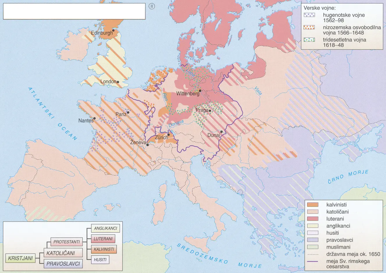 Slika 11: Verske vojne (Vir: Mali zgodovinski atlas, str. 39. Modrijan. Ljubljana, 2013)