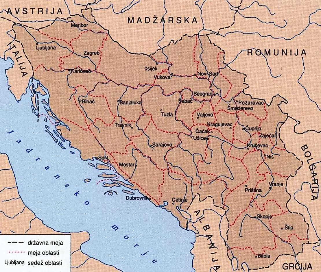 Slika 7: Upravna ureditev v Kraljevini SHS (Vir: Gabrič, A., Režek, M., 2011: Zgodovina 4, str. 151. DZS. Ljubljana)