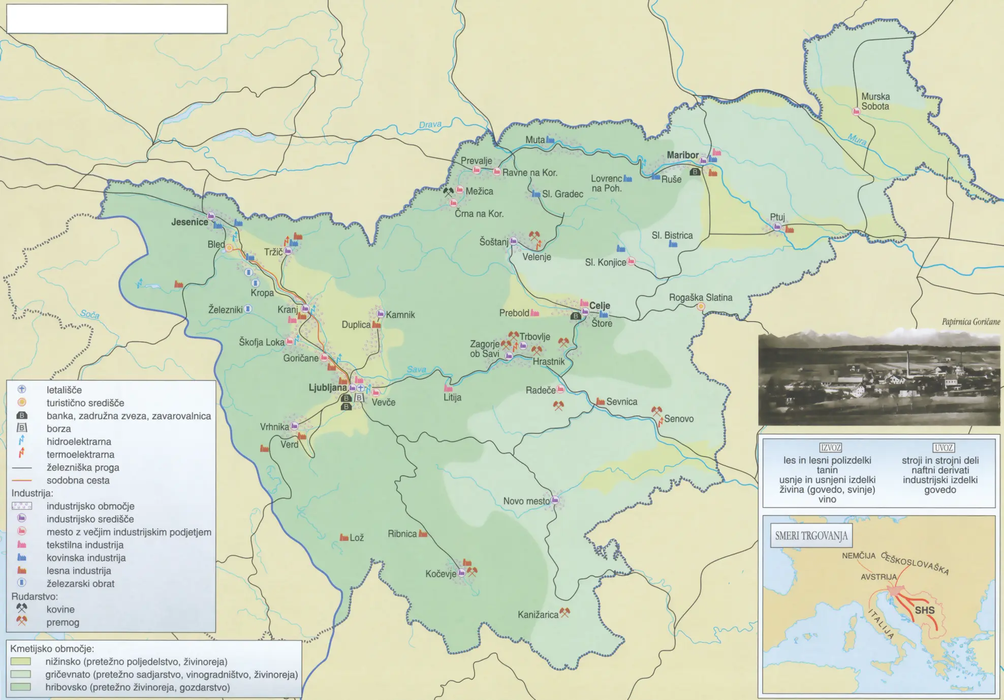 Slika 8: Gospodarstvo Dravske banovine (Vir: Mali zgodovinski atlas, str. 67. Modrijan. Ljubljana, 1999)