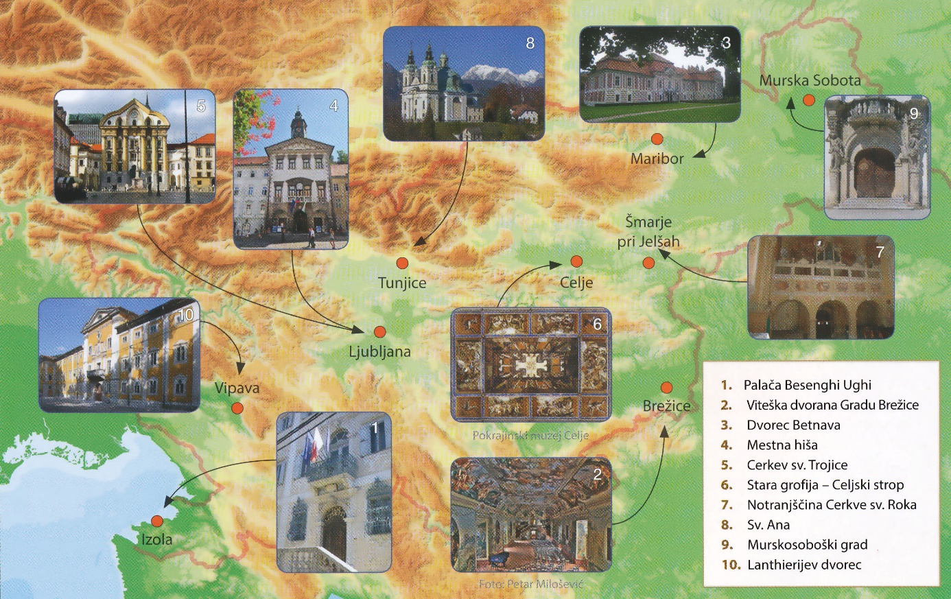 Slika 8: Baročna arhitekturna dediščina na Slovenskem (Vir: Frantar, Š., in drugi, 2019: Zgodovina 2, str. 199. Mladinska knjiga. Ljubljana)