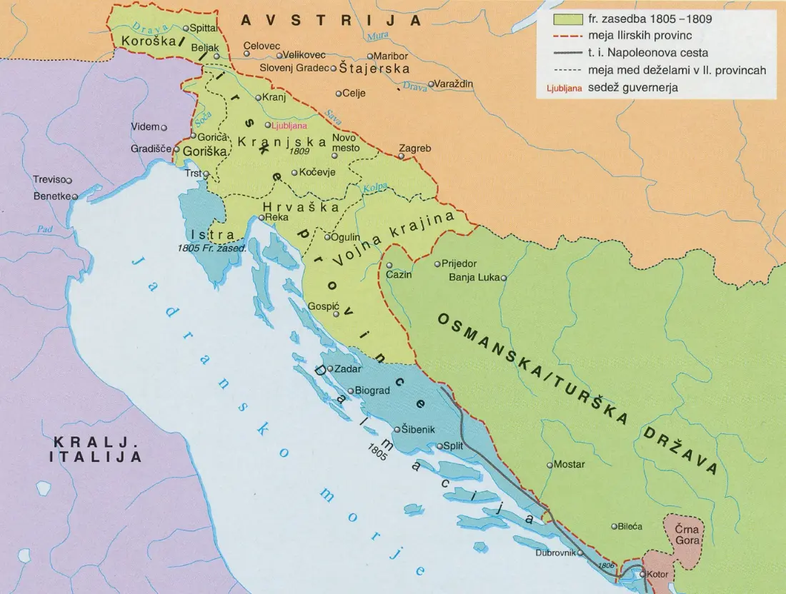 Slika 8: Ilirske province (Vir: Cvirn, J., Studen, A., 2012: Zgodovina 3, str. 26. DZS. Ljubljana)