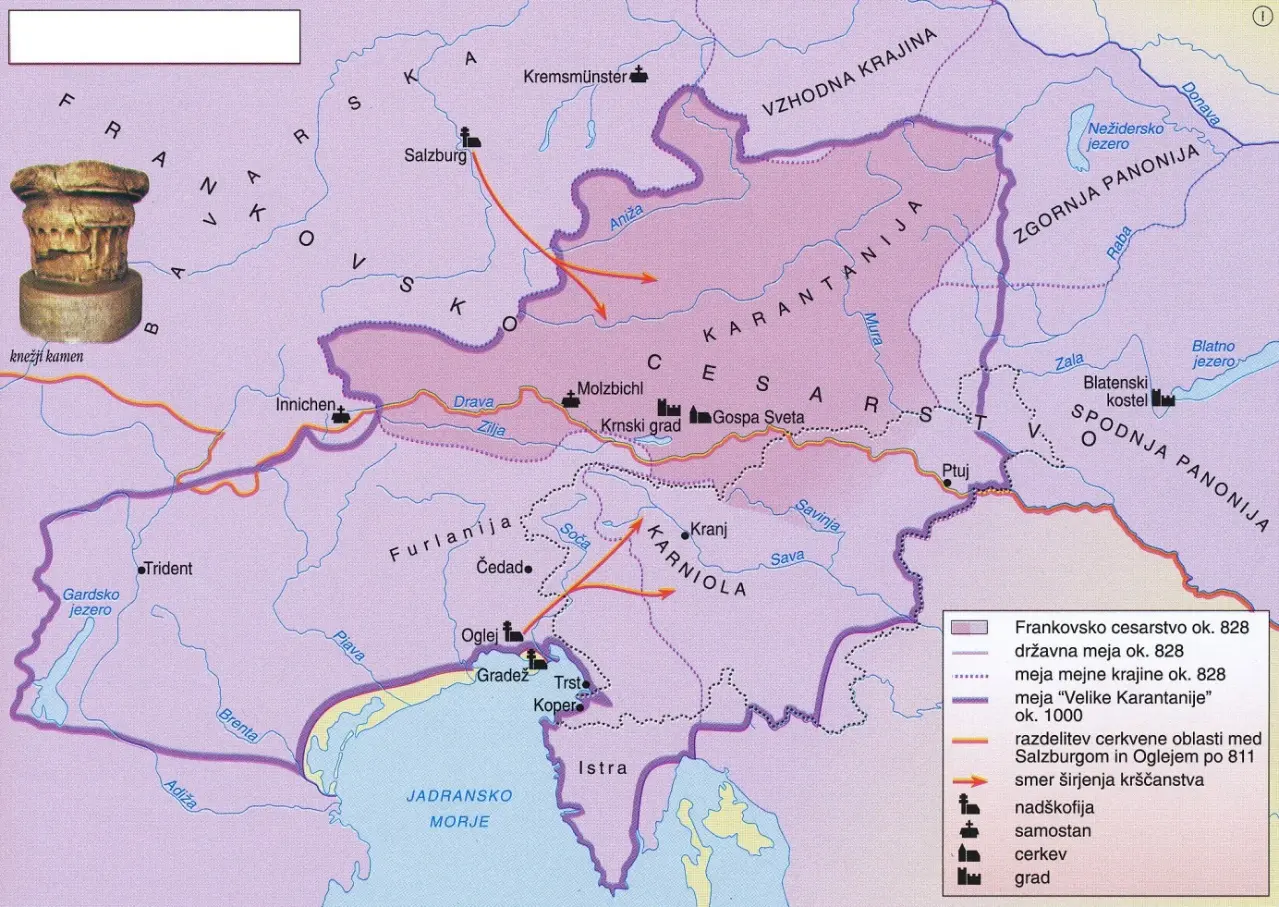 Slika 7: Karantanija (Vir: Mali zgodovinski atlas, str. 29. Modrijan. Ljubljana, 1999)