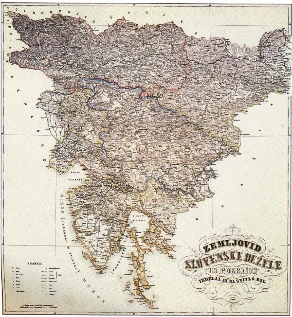 Slika 7: Zemljovid slovenske dežele in pokrajin (Vir: Cvirn, J., Studen, A., 2010: Zgodovina 3, str. 128. DZS. Ljubljana)
